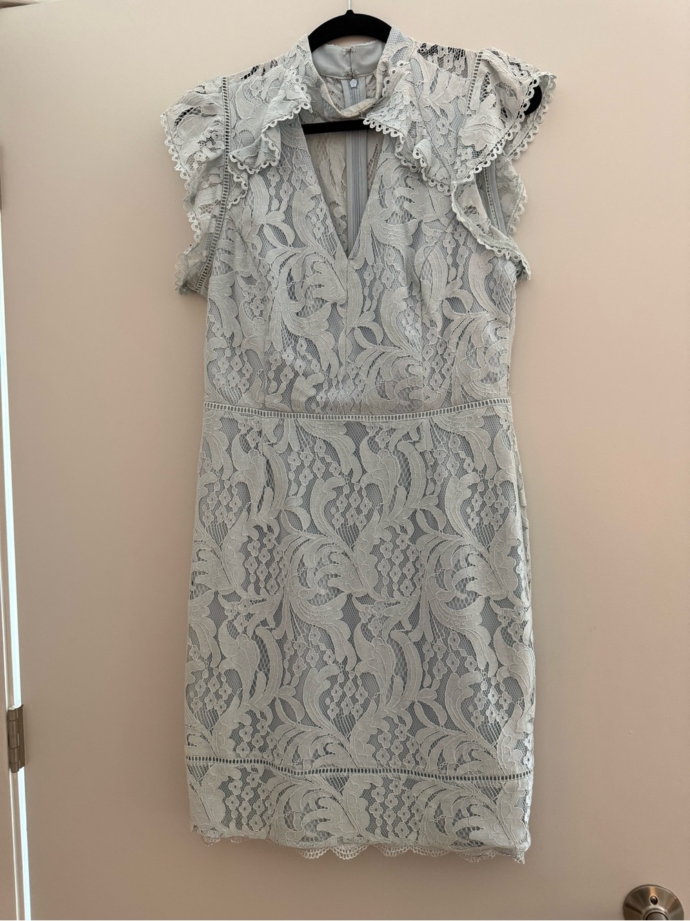 Light blue Lace Sheath Dress with Ruffle Collar